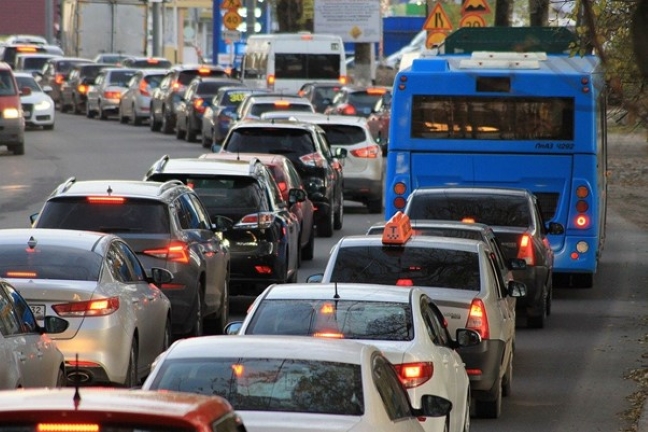 Vehicles stuck in traffic.